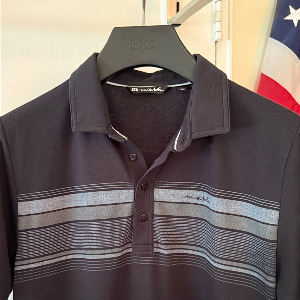 Travis Mathew Black Polo with Gray Stripes - Picture 3 of 4